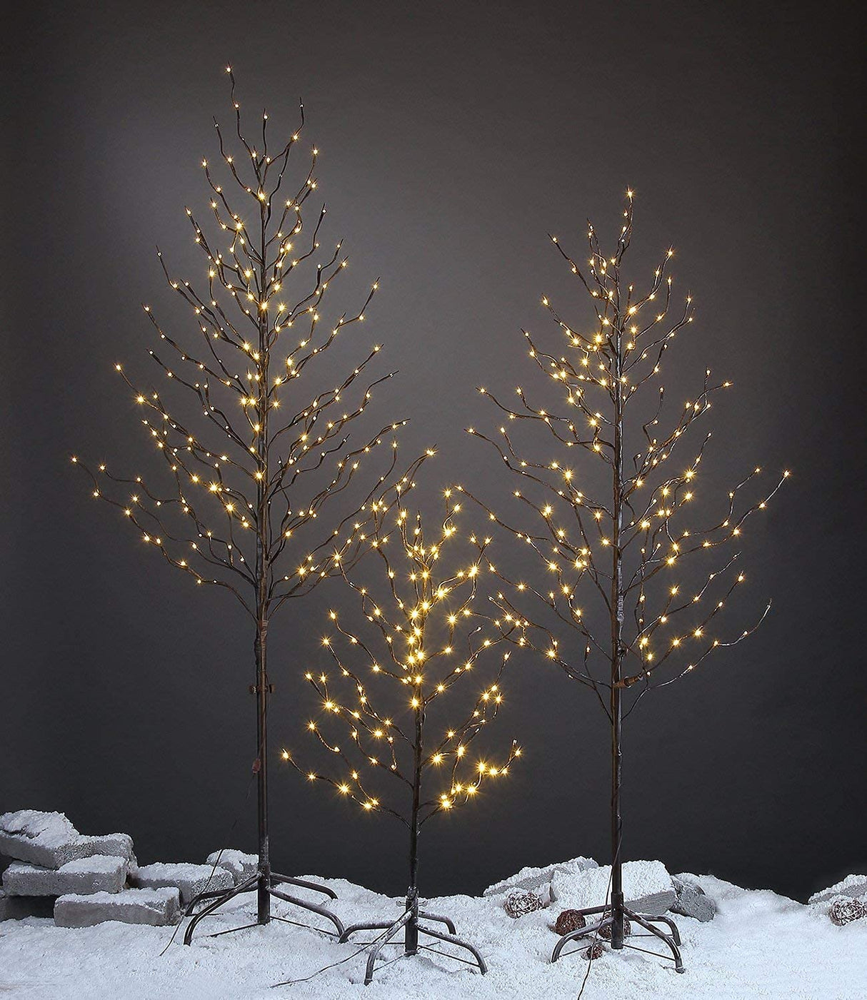 Lightshare Set of 3 Star Light Trees Christmas Decorations, Including 3 feet, 5 feet, and 6 feet, Warm White Christmas Tree, Brown Branch LIGHTSHARE