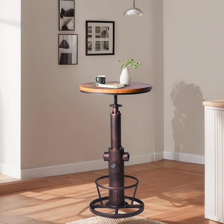 BOKKOLIK Industrial Bar Table Swivel Round Wooden Top Height Adjustable 38.6-44.4inch Vintage Kitchen Dining Chair Coffee Table Hydrant Design Bistro Table BOKKOLIK