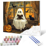 Ghost Reading Book Paint by Number for Adults Beginner Cute Ghost Paint by Number Kit on Canvas DIY Halloween Spumpkins Paintwork for Home Wall Decoration and Gifts 16x20 Inch (Frameless Aihonmin
