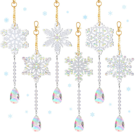 Perthlin 6 Pcs Christmas Snowflake Diamond Art Kits Double Sided Winter Diamond Wind Chimes Art for Window Christmas Tree Decoration Snowflake Suncatchers for DIY Crafts Wonderland Decoration Perthlin
