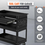 Kieperi 3 Tier Rolling Tool Cart, Rolling Tool Chest on Wheels for Mechanics,400 LBS Tool Cart with Drawers for Garage, Warehouse & Repair Shop (Black) Kieperi