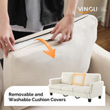 VINGLI White 83" Sofa Couches for Living Room, Faux Suede Modern Comfy 3 Seater Couch 25.6" Deep Seat Upholstery Cozy Sofas for Small Space, Bedroom, Apartment, Home Office VINGLI