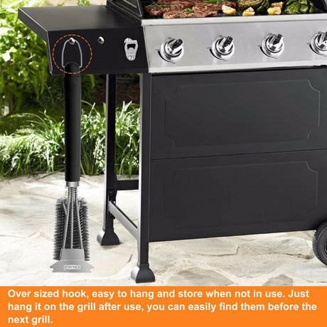 POLIGO Safe Grill Brush and Scraper with Deluxe Handle - 18" Grill Cleaner Brush Stainless Steel Bristle Grill Brush for Outdoor Grill Wizard Grate - BBQ Brush for Grill Cleaning Ideal Grilling Gifts POLIGO