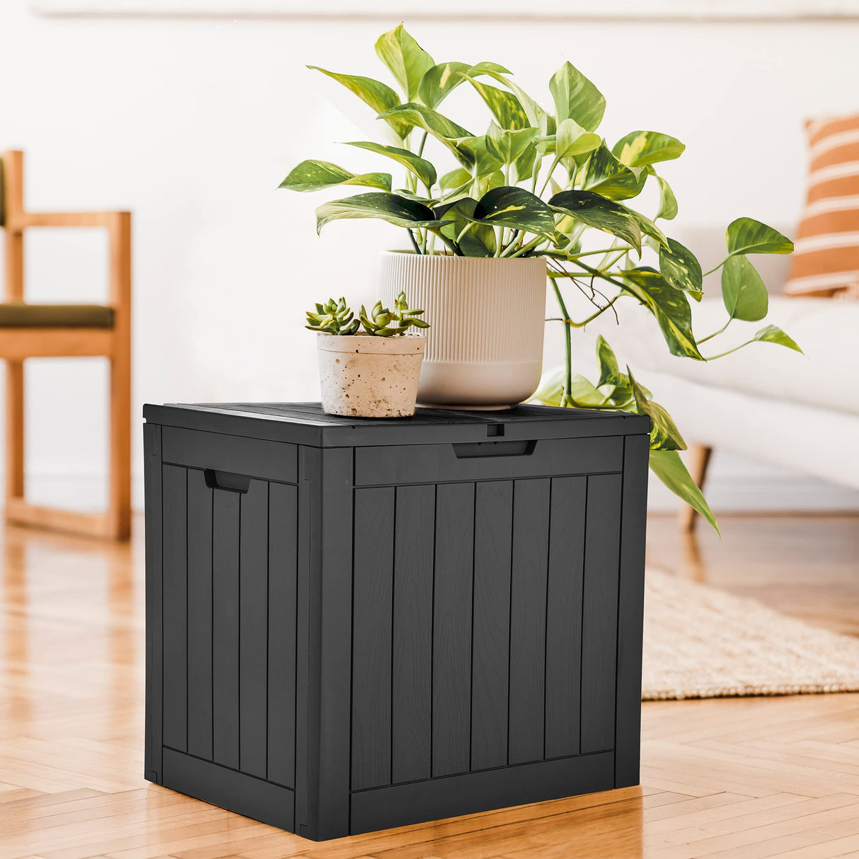 YITAHOME 31 Gallon Outdoor Storage Deck Box, Waterproof Resin Package Delivery and Storage Box with Lockable Lid for Patio Furniture Cushions, Pool Accessories, Garden Tools, Black YITAHOME