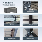 LZbeiteM 13 x 20 ft Car Ports Heavy Duty - Prefab Metal Carport with Galvanized Steel Roof with Sidewalls Enclosure Kit, Sturdy Heavy Duty Metal Carport for Cars, Boats, and Tractor LZBEITEM