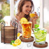 Rustic Wooden Coasters Set of 8 Farmhouse Coffee Table Decor Acacia Wood Drink Coaster with Holder Modern Outdoor Bar Cool Cup Costers Kitchen Accessories Decoration Home Dining Coasters Gift Renawe