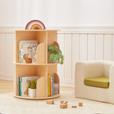 OOOK 2 Tier Rotating Bookshelf, Small Corner Bookshelf Floor Standing Wooden Narrow Bookcase Organizer for Kidsroom, Bedroom, Living Room OOOK