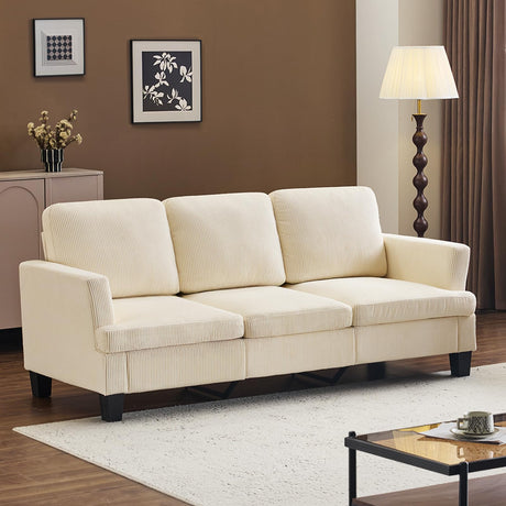 VINGLI Beige 83" Sofa Couches for Living Room, Corduroy Modern Comfy 3 Seater Couch 25.6" Deep Seat Upholstery Cozy Sofas for Small Space, Bedroom, Apartment, Home Office VINGLI