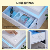 Bingoday Bedside Table with 2 Drawers, LED Nightstand Wooden Cabinet Unit with LED Lights for Bedroom, End Table Side Table for Bedroom Living Room Bingoday