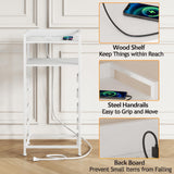 Furnulem White Nightstand with 5 Storage Drawer, Tall Dresser for Bedroom with Led Light and Charging Station, Side Table Nightstand for Closet, Fabric Bins, Metal Frame, Wood Shelf(White) Furnulem