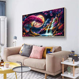 Benjenes 5D Large Size Diamond Painting Art Kits for Adults Diamond Art Waterfall Sakura Landscape Diamond Art Painting Full Drill Craft Kits for Fantasy Home Wall Decor 27.5 x 15.7Inch Benjenes