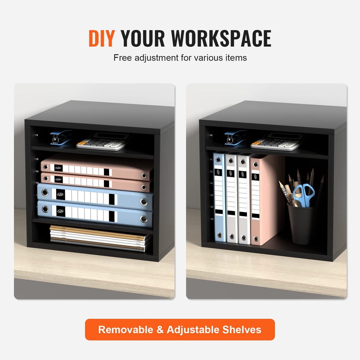 VEVOR Literature Organizers, 5 Compartments Office Mailbox with Adjustable Shelves, Wood Literature Sorter 13.9x12x13 inches for Office, Home, Classroom, Mailrooms Organization, EPA Certified, Black VEVOR