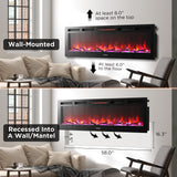 TURBRO 60” Smart WiFi Infrared Electric Fireplace with Sound Crackling and Realistic Flame, 1500W Quartz Heater, Recessed or Wall Mounted, Adjustable Flame Effects, Remote Control and App, in Flames TURBRO