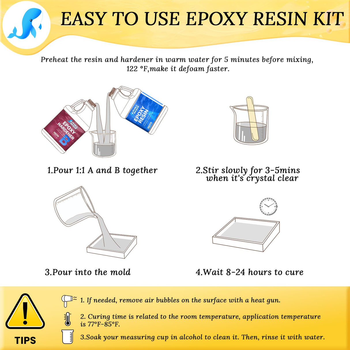 JHKL RESIN 2 Gallon Crystal Clear Epoxy Resin Kit, No Bubble & Not Yellowing Epoxy Resin Gallon for Casting & Coating, Table Top, Bar Top, DIY Jewelry Making, Art Crafts, Wood & Resin to Easy Mix 1:1 JHKL RESIN