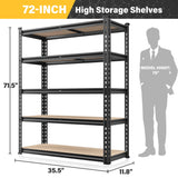 REIBII Set of 2 Garage Shelving, 2000LBS Adjustable Metal Shelving, 5 Tier Storage Shelves for Garage, Pantry, Kitchen, Basement 71.5" H x 35.5" W x 11.8" D REIBII