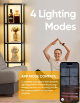 PARTPHONER Floor Lamp Glass Display Shelf with Remote/APP Control, Dimmable LED Floor Lamp with Shelves, Open Display Cabinet, Color Temp Control (2700K-6000K), Black PARTPHONER