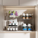 Delamu 2-Tier Under Sink Organizers and Storage, Multi-Purpose Stackable Bathroom Cabinet organizers, Pull Out Kitchen Pantry Organization and Storage with Dividers(2 Pack, Clear) Delamu