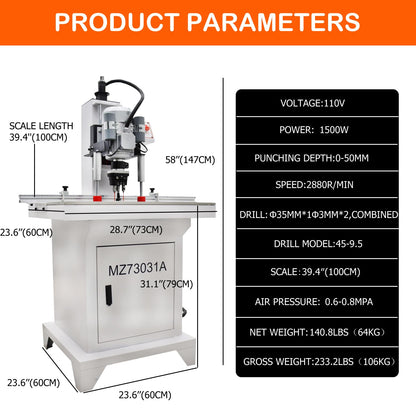 HayWHNKN Pneumatic Hinge Boring Drilling Machine Hinge Boring Drill Press Machine Woodworking Hinge Drilling Machine 3Z-45-9.5 110V - WoodArtSupply