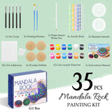 Mandala Rock Painting Arts and Craft Kit for Adults Women - 35 PCS Mandala Dotting Tools Kit - Large Wooden Rocks with Stencils, Acrylic Paints,Dotting Tools - DIY Relaxing and Creative Activity apolyone
