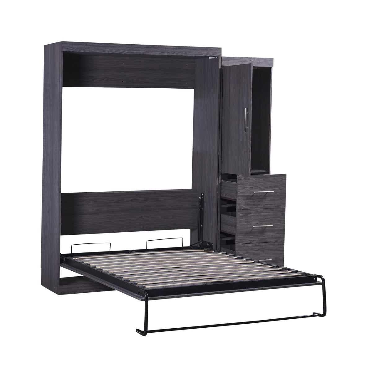 SOFTSEA Full Size Murphy Bed with Wardrobe, Farmhouse Wall Bed Frame with Storage Drawers, Can be Folded into a Cabinet, No Box Spring Needed, Grey SOFTSEA