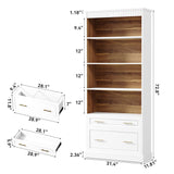 LITTLE TREE 72-Inch Tall White Bookcase, 5-Tier Wooden Open Display Bookshelf with 2 Drawers fits Letter, Legal, A4 Size, Modern Floor Standing Storage Organizer for Home Office & Living Room,Bedroom LITTLE TREE