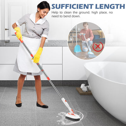 SetSail Floor Scrub Brush, 3-In-1 Tile Tub Floor Scrubber with 52-inch Adjustable Long Handle Shower Cleaner Brush and 3 Detachable Replacement Brush Heads for Cleaning Bathroom Kitchen Walls Tub Tile