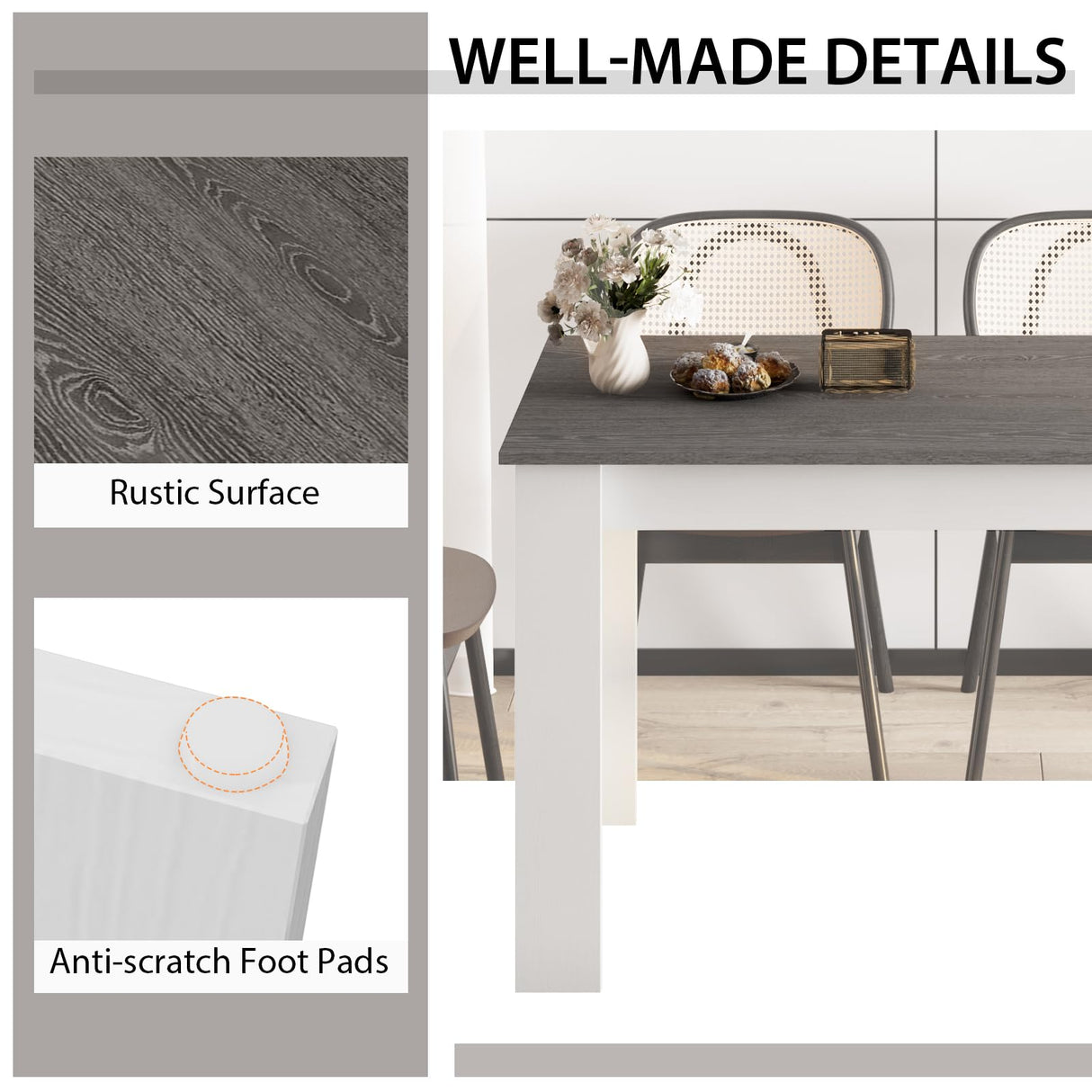 Giantex Wooden Dining Table, Modern Kitchen Table for 4, Rectangular Dinner Table for Kitchen, Dining Room, Living Room, Home Dinette Furniture, 47" L x 28" W x 30" H, (White & Dark Gray) Giantex