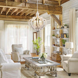 ETONIMERR Wooden French Country Chandelier Light Fixture Ceiling 5-Light, Antique White Farmhouse Chandelier for Dining Room Cottage Rustic Pendant Lighting for Kitchen Island Living Room Bedroom ETONIMERR