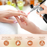 Airbrush Sets Air Brush Kit With Air Compressor Nail Paint Wireless Air Brush for Barber, Nail Art, Cake Decor, Makeup, Model Painting (Silver black) crpen