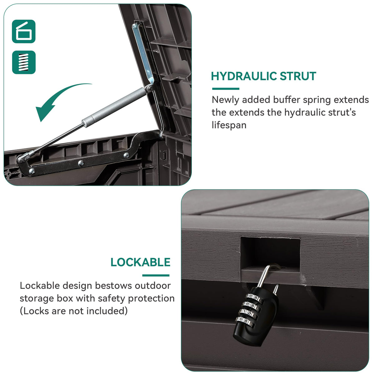 YITAHOME 100 Gallon Outdoor Storage Box, Large Water Resistant Resin Deck Box, Indoor Outdoor Lockable Storage Container for Patio, Garden, Cushions, Tools, Equipment (Dark Brown) YITAHOME