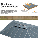 MELLCOM 12x16FT Hardtop Gazebo, Permanent Outdoor Aluminum Patio Gazebo with Aluminum Composite Double Roof for Patio Lawn and Garden, Curtains and Netting Included MELLCOM