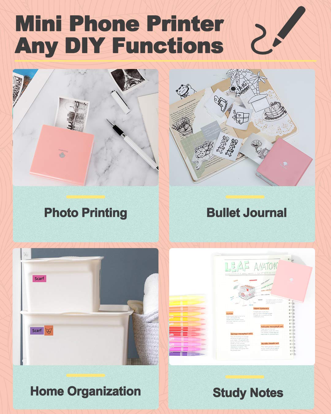 Phomemo Sticker Printer- with 3 Rolls Paper M02 Thermal Printer Mini Pocket Printer Sticker Maker for Photo Printing, Study Notes, List, Work, Gift, Receipts, Pink Phomemo