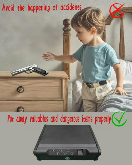 gun safe .Gun Safes for 2 Pistols with 3 Quick-Access Fingerprint，Passcode，Key.with Voice Prompt Pistol SafeHandgun Safe, Hand Gun Lock Box for Home Drawer Car Bedside Nightstand WoodArtSupply