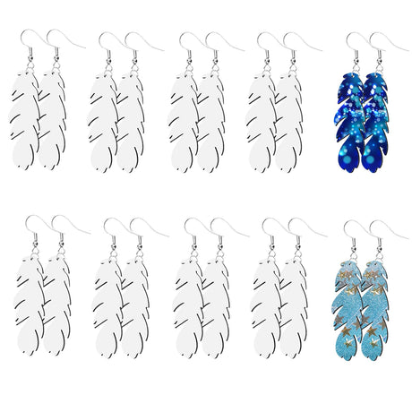 20Pcs Sublimation Blank Earrings Heat Transfer Sublimation Printing Wire Hooks Earrings Feather Shape Unfinished Wooden Dangle Earrings Teardrop Pendant w/Earring Hooks for DIY Jewelry Making Craft Metuynm