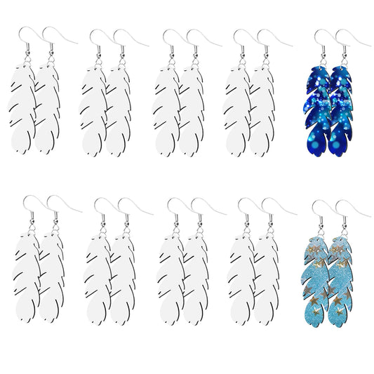 20Pcs Sublimation Blank Earrings Heat Transfer Sublimation Printing Wire Hooks Earrings Feather Shape Unfinished Wooden Dangle Earrings Teardrop Pendant w/Earring Hooks for DIY Jewelry Making Craft