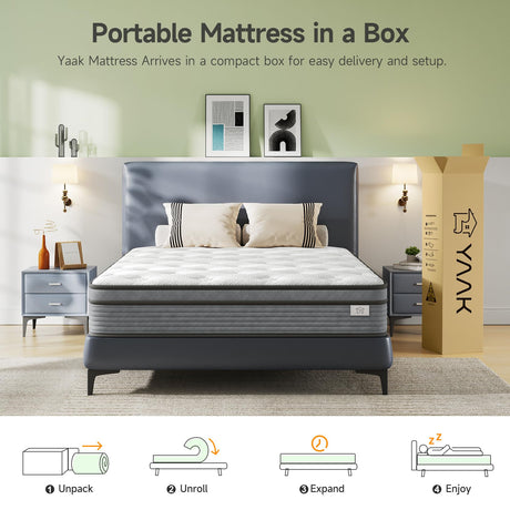 Yaak Twin Mattress 10 Inch, Hybrid Single Mattress in a Box, Individual Pocket Spring Twin Bed Mattress with Breathable Memory Foam, Pressure Relief, Medium Firm Twin Size Mattress 75"x39"x10" Yaak