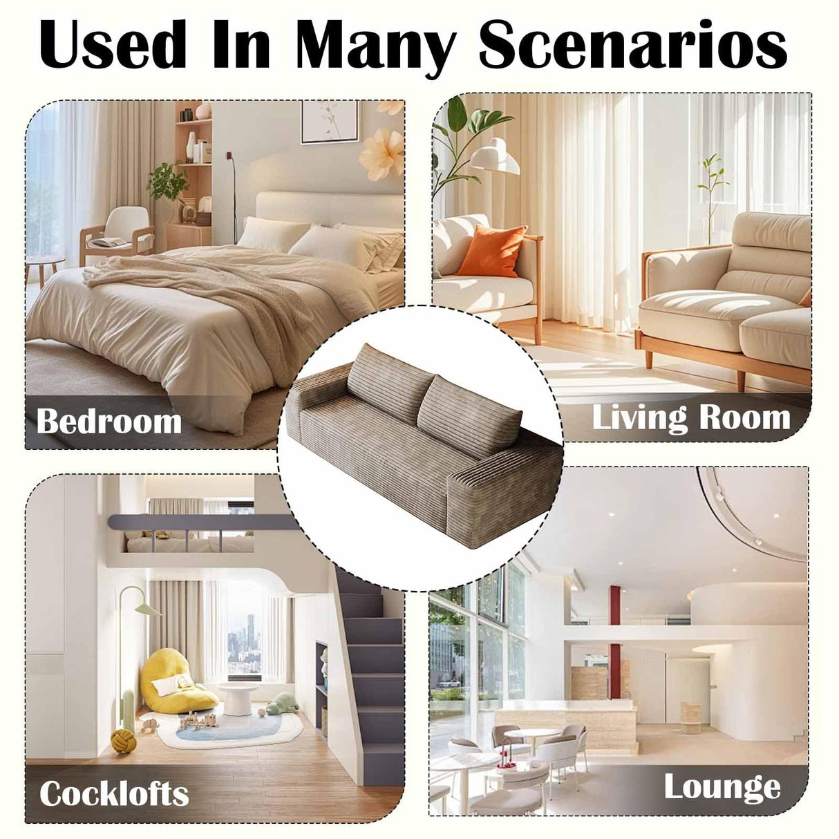 63" Corduroy Couch in a Box, Cloud Loveseat Sofa with 2 Cushions, Boneless Couches for Living Room Bedroom Small Space, Compressed, Deep Seat, Memory Foam, No Assembly (Camel, 63") Thctvous