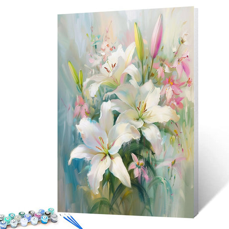 Tucocoo White Lilies Paint by Numbers Kits 16x20 inch Canvas, Floral DIY Oil Painting for Adults with Brushes and Acrylic Pigment, Flowers Blooming Garden Picture for Home Decor Gifts (Without Frame) Tucocoo