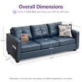 TYBOATLE 88" W Faux Leather Couch w/Side Pockets, Mid-Century Modern Tufted Comfy Leather Couches w/USB and Wider Arms, 3 Seater Sofa for Office, Apartment, Bedroom, Blue (Blue, 3 Seater) TYBOATLE