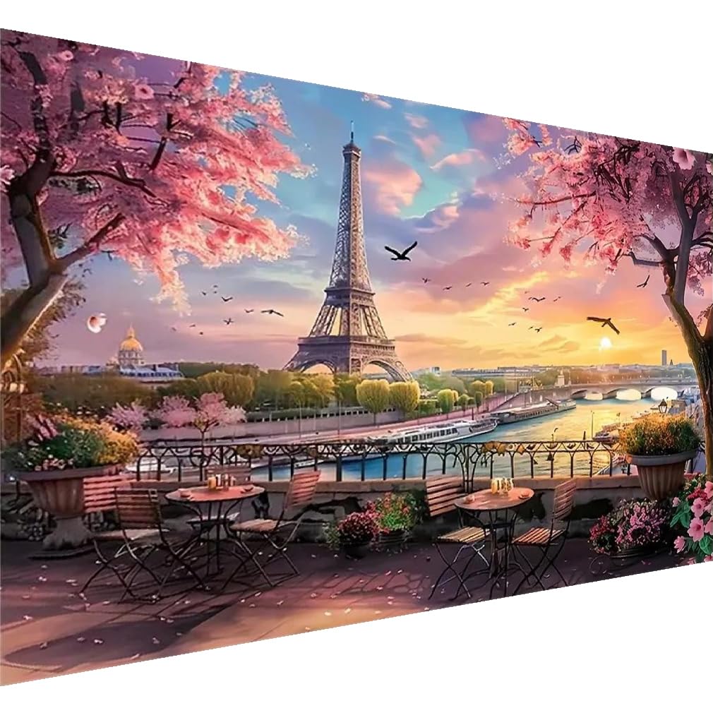 5D Large Diamond Art Painting,Eiffel Tower Diamond Art Kits for Adults,DIY Full Drill Crystal Rhinestone Arts and Crafts,Cityscape of Paris Art Painting with Diamond Home Wall Decor 27.5 X 15.7inch pchmcu