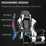 GTPLAYER Gaming Chair, Computer Chair with Footrest and Lumbar Support, Height Adjustable Game Chair with 360°-Swivel Seat and Headrest and for Office or Gaming (White) GTPLAYER