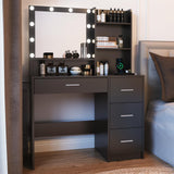 DINGIPP Makeup Vanity Desk with Lighted Mirror and Charging Station, Makeup Table with 4 Drawers & Storage Shelves, Vanity Desk 3 Color Modes Available, Bedroom Dressing Table for Women, girls (Black) DINGIPP