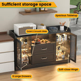 Melodyblue Buffet Cabinet with Led Lights and Drawers, Large Sideboard Buffet Storage Cabinet with Shelves & 4 Doors, Farmhouse Coffee Bar Cabinet Wood Buffet Table for Kitchen, Dining Room, Black Melodyblue