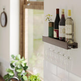 Rustic State Smith Wall Mounted Wood Floating Wine Bottle Rack with Glassware Holder Stemware Shelf Storage Organizer - Home, Kitchen, Dining Room Bar Décor - Walnut Rustic State