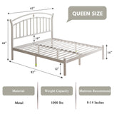 Feonase Queen Size Metal Bed Frame with Retro Headboard, Hardened Steel Tube, 12" Under-Bed Storage, No Box Spring Needed, Easy Assembly, White Feonase