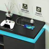 Lamtor 70 Inch TV-Stand - Television Stands for 75 80 85 Inch TV - 2 Tier Entertainment Center with 4 AC Outlets & 2 Smart RGB LED Light Strips - Media Console Table for Living Room, Pure Black Lamtor