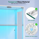 Lamtor Glass Display Cabinet with Doors - Curio Cabinet with Dynamic LED Lights for Collectibles, 67" Display Case with 4 Tier and Drawer for Figure, Toys, Books, White(Narrow) Lamtor