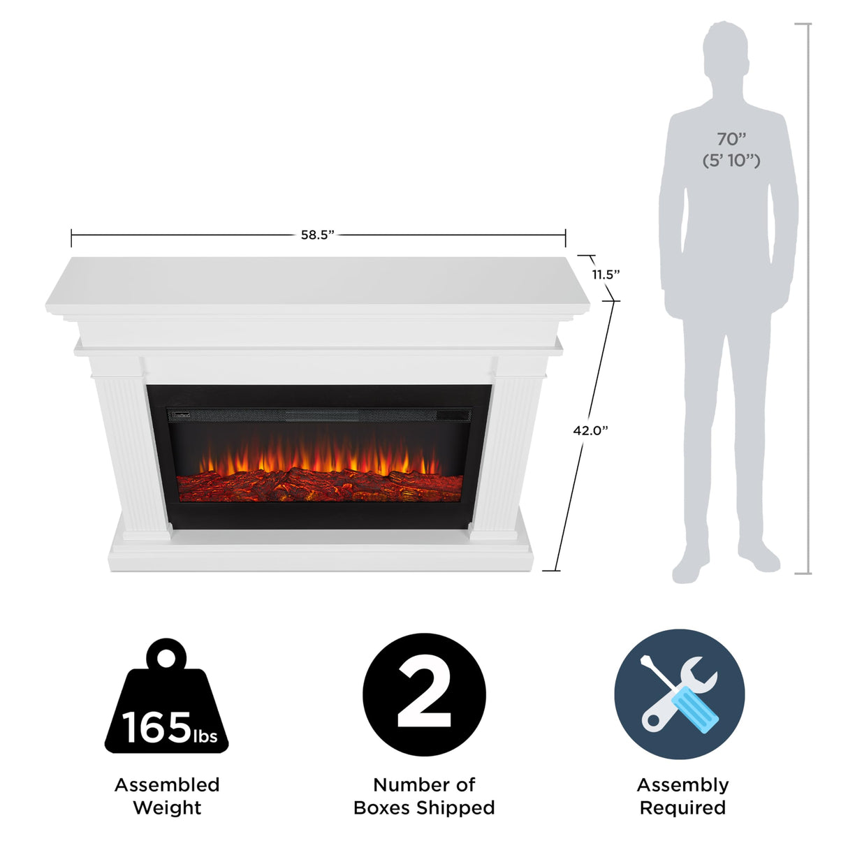 Real Flame Beau 59" Landscape Electric Fireplace with Mantel for Living Room or Bedroom, Replaceable Fireplace Insert Heater, Realistic Log and Flame Effect, Remote Control, Timer Real Flame