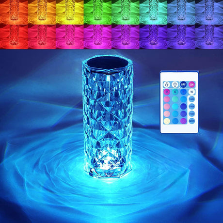 BGFHome Crystal Table Lamp RGB Color Changing Night Light ，Romantic LED Rose Diamond Touch Lamps for Living Room (Remote & Touch BGFHome