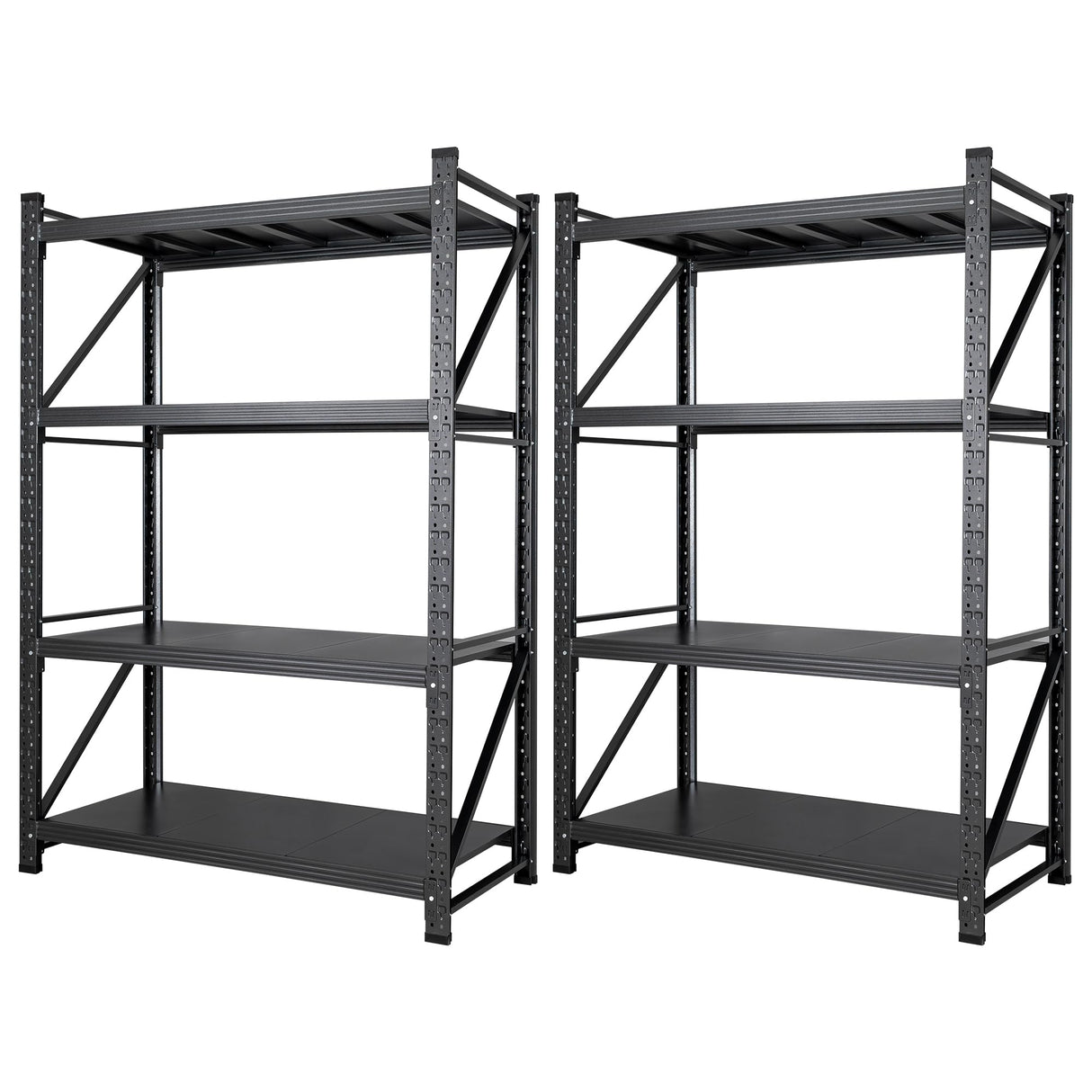 Set of 2 Storage Shelves, 4 Tier Heavy Duty Garage Shelving Units, 48” Wide Rack Shelf, 3000LBS Steel Industrial Shelving, 24” Deep Adjustable Standing Shelf for Warehouse 24" D x 48" W x 70" H Black AFAIF